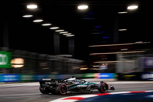 Formel 1 GP Singapur. Samstag, 04.10.2025 George Russell 63, Mercedes-AMG Petronas F1 Team; Formel 1 GP Singapur. Samstag, 04.10.2025 Copyright: xBEAUTIFULxSPORTS Erlhofx