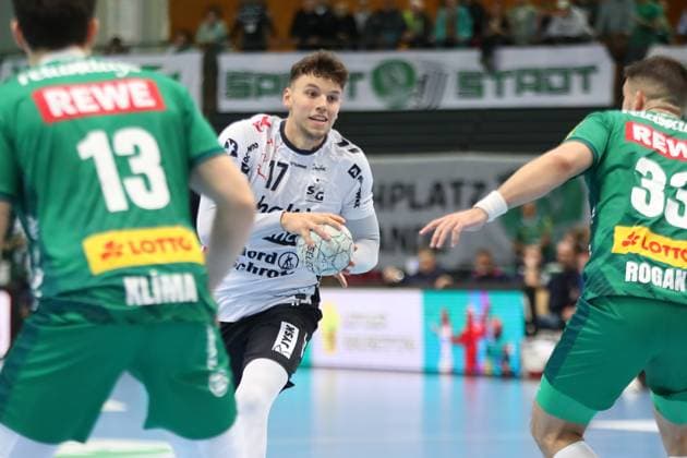 Handball DAIKIN HBL: SC DHfK Leipzig - SG Flensburg-Handewitt; 04.10.2025 Marko Grgic (17, SG Flensburg-Handewitt). Handball, DAIKIN HBL, 1. Bundesliga, Saison 2025 2026, 7. Spieltag: SC DHfK Leipzig vs. SG Flensburg-Handewitt am 04.10.2025 in der Quarterback Immobilien Arena Leipzig. Copyright: xBEAUTIFULxSPORTS JanxKaeferx
