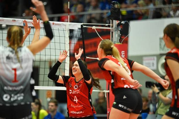 Emma Grome (Dresdner SC, 4) Dresdner SC vs. SSC Palmberg Schwerin, WT Energiesysteme Supercup, Volleyball Bundesliga Damen, Spielzeit 2025 2026, 04.10.2025 Dresdner SC vs. SSC Palmberg Schwerin, WT Energiesysteme Supercup, Volleyball Bundesliga Damen, Spielzeit 2025 2026, 04.10.2025 Dresden Copyright: xEibner-Pressefoto xHoepnerx EP_PHR
