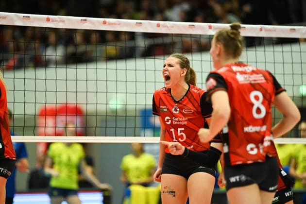 Marta Kamelija Levinska (Dresdner SC, 15) Dresdner SC vs. SSC Palmberg Schwerin, WT Energiesysteme Supercup, Volleyball Bundesliga Damen, Spielzeit 2025 2026, 04.10.2025 Dresdner SC vs. SSC Palmberg Schwerin, WT Energiesysteme Supercup, Volleyball Bundesliga Damen, Spielzeit 2025 2026, 04.10.2025 Dresden Copyright: xEibner-Pressefoto xHoepnerx EP_PHR