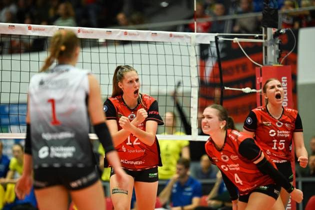 Mette Pfeffer (Dresdner SC, 12) Dresdner SC vs. SSC Palmberg Schwerin, WT Energiesysteme Supercup, Volleyball Bundesliga Damen, Spielzeit 2025 2026, 04.10.2025 Dresdner SC vs. SSC Palmberg Schwerin, WT Energiesysteme Supercup, Volleyball Bundesliga Damen, Spielzeit 2025 2026, 04.10.2025 Dresden Copyright: xEibner-Pressefoto xHoepnerx EP_PHR