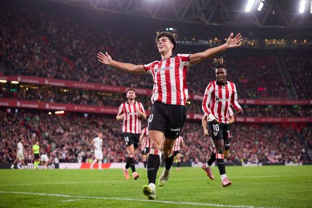 October 4, 2025, Bilbao, Vizcaya, SPAIN: Alejandro Rego of Athletic Club celebrates after scoring goal during the LaLiga EA Sports match between Athletic Club and RCD Mallorca at San Mames on October 4, 2025, in Bilbao, Spain. Bilbao SPAIN - ZUMAa181 20251004_zaa_a181_242 Copyright: xRicardoxLarreinax