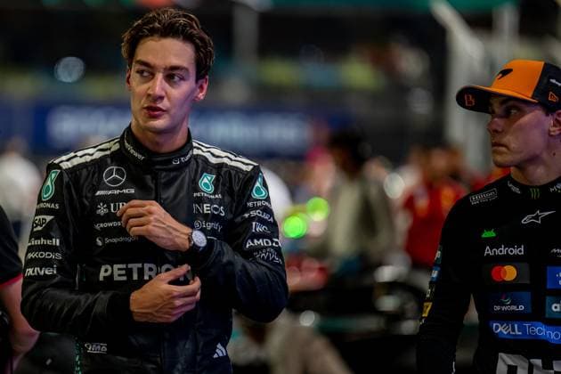 MARINA BAY, SINGAPORE: George Russell, racing for the Mercedes team during the 2025 Formula 1 Singapore Grand Prix at the Marina Bay Street Circuit in Marina Bay, Singapore