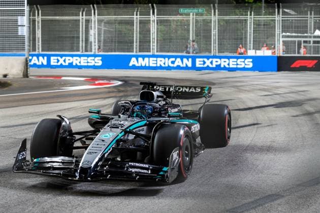 Singapore Grand Prix 2025 George Russell (Gbr) of Mercedes-AMG Petronas F1 Team 63 on Saturday during Formula 1 Singapore Airlines Singapore Grand Prix 2025 at the Marina Bay Street Circuit on October 4, 2025 . Photo by Antoine Lapeyre ABACAPRESS.COM Singapore Singapore  Copyright: xLapeyrexAntoine ABACAx