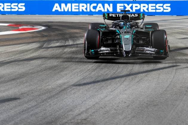 Singapore Grand Prix 2025 George Russell (Gbr) of Mercedes-AMG Petronas F1 Team 63 on Saturday during Formula 1 Singapore Airlines Singapore Grand Prix 2025 at the Marina Bay Street Circuit on October 4, 2025 . Photo by Antoine Lapeyre ABACAPRESS.COM Singapore Singapore  Copyright: xLapeyrexAntoine ABACAx