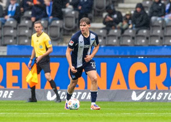 Fussball, Herren, Saison 2025 2026, 2. Bundesliga (8. Spieltag), Hertha BSC - SC Preußen Münster, Kennet Eichhorn (Hertha BSC), 04.10. 2025, Copyright: xSebastianxRäppold MatthiasxKochx