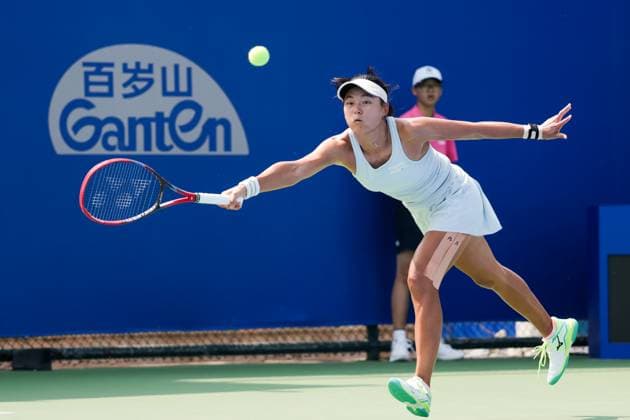 WUHAN, CHINA - OCTOBER 05: Wang Yafan of China returns a shot in the Women s Singles Qualifying second round match against Katerina Siniakova of Czech Republic on day 2 of 2025 Wuhan Open at Optics Valley International Tennis Center on October 5, 2025 in Wuhan, Hubei Province of China.  Copyright: xVCGx 111595174123