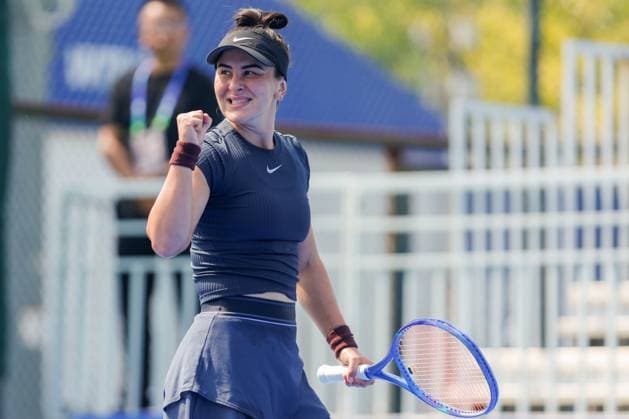WUHAN, CHINA - OCTOBER 05: Bianca Andreescu of Canada reacts in the Women s Singles Qualifying second round match against Anastasia Zakharova on day 2 of 2025 Wuhan Open at Optics Valley International Tennis Center on October 5, 2025 in Wuhan, Hubei Province of China.  Copyright: xVCGx 111595178915