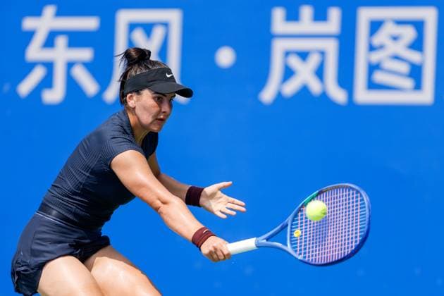 WUHAN, CHINA - OCTOBER 05: Bianca Andreescu of Canada returns a shot in the Women s Singles Qualifying second round match against Anastasia Zakharova on day 2 of 2025 Wuhan Open at Optics Valley International Tennis Center on October 5, 2025 in Wuhan, Hubei Province of China.  Copyright: xVCGx 111595178895