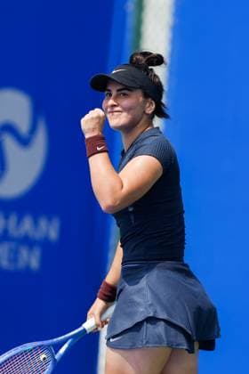 WUHAN, CHINA - OCTOBER 05: Bianca Andreescu of Canada reacts in the Women s Singles Qualifying second round match against Anastasia Zakharova on day 2 of 2025 Wuhan Open at Optics Valley International Tennis Center on October 5, 2025 in Wuhan, Hubei Province of China.  Copyright: xVCGx 111595178878