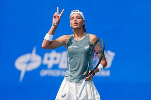 WUHAN, CHINA - OCTOBER 05: Emiliana Arango of Colombia reacts in the Women s Singles Qualifying second round match against Antonia Ruzic of Croatia on day 2 of 2025 Wuhan Open at Optics Valley International Tennis Center on October 5, 2025 in Wuhan, Hubei Province of China.  Copyright: xVCGx 111595182628