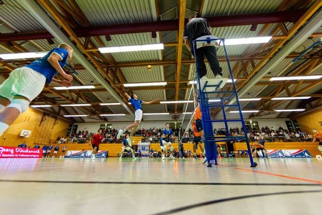 04.10.2025, GER, Volleyball, 2.BL Maenner Sued, Saison 2025 2026, Blue Volleys Gotha - TSV 1860 Muehldorf a.Inn Christoph Assmann (Blue Volleys Gotha) 99867 Gotha Sporthalle Sportanlage Ernesti Thüringen Deutschland
