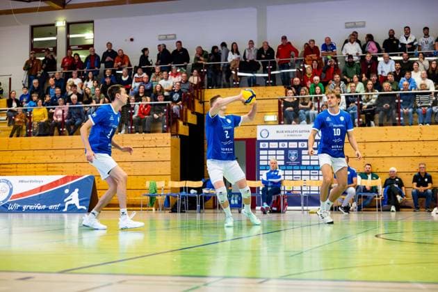 04.10.2025, GER, Volleyball, 2.BL Maenner Sued, Saison 2025 2026, Blue Volleys Gotha - TSV 1860 Muehldorf a.Inn Richard Werner (Blue Volleys Gotha) 99867 Gotha Sporthalle Sportanlage Ernesti Thüringen Deutschland
