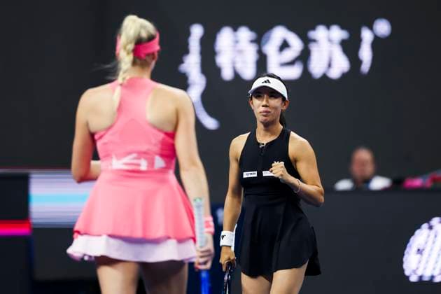 BEIJING, CHINA - OCTOBER 05: Miyu Kato of Japan and Fanny Stollar of Hungary react in the Women s Doubles Final match against Sara Errani and Jasmine Paolini of Italy on day 14 of the 2025 China Open at the National Tennis Center on October 5, 2025 in Beijing, China.  Copyright: xVCGx 111595191373
