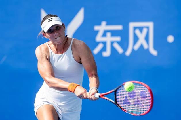 WUHAN, CHINA - OCTOBER 05: Varvara Gracheva of France returns a shot in the Women s Singles Qualifying second round match against Iva Jovic of the United States on day 2 of 2025 Wuhan Open at Optics Valley International Tennis Center on October 5, 2025 in Wuhan, Hubei Province of China.  Copyright: xVCGx 111595195400