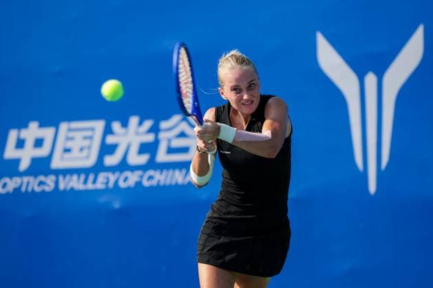 WUHAN, CHINA - OCTOBER 05: Polina Kudermetova returns a shot in the Women s Singles Qualifying second round match against Viktoriya Tomova of Bulgaria on day 2 of 2025 Wuhan Open at Optics Valley International Tennis Center on October 5, 2025 in Wuhan, Hubei Province of China.  Copyright: xVCGx 111595195970