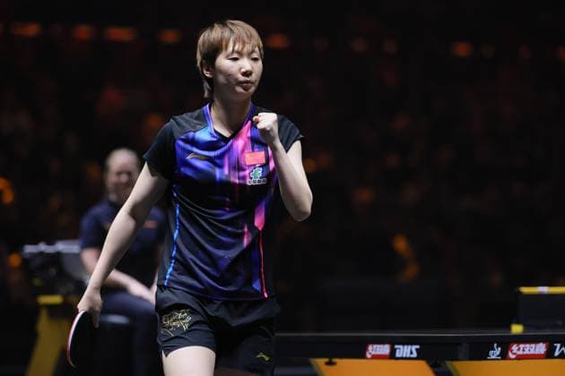 BEIJING, CHINA - OCTOBER 05: Wang Manyu of China reacts in the Women s Singles Final match against Sun Yingsha of China on day 11 of the WTT China Smash 2025 at Shougang Park on October 5, 2025 in Beijing, China.  Copyright: xVCGx 111595202679
