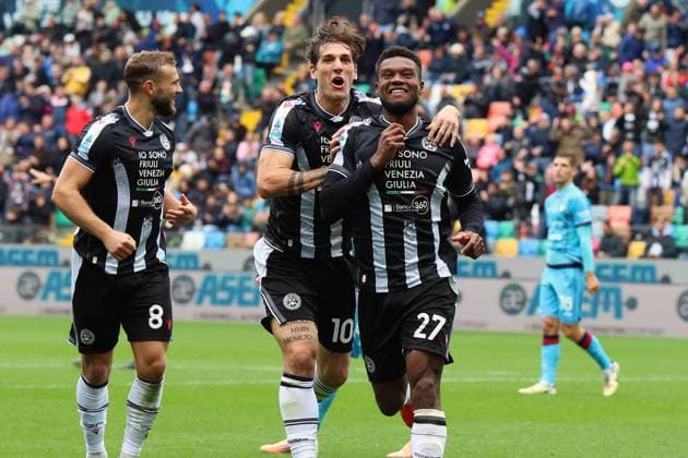 UdineseÕs Christian Kabasele celebrates after scoring the 1-1 goal for his team during the Serie A soccer match between Udinese and Cagliari at the Bluenergy Stadium in Udine, north east Italy - Sunday, October 05,2026 - soccer  Copyright: xAndreaxBressanutti LaPressex