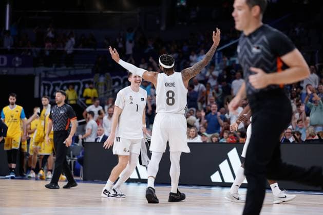October 5, 2025, Madrid, Madrid, Spain: Chuma Okeke of Real Madrid celebrates the point during the Spanish League, Liga ACB Endesa, basketball match played between Real Madrid and Dreamland Gran Canaria at Movistar Arena on October 05, 2025, in Madrid, Spain. Madrid Spain - ZUMAa181 20251005_zaa_a181_030 Copyright: xDennisxAgyemanx