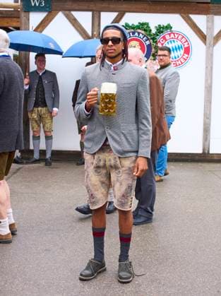 Michael Olise of FC Bayern München at the visit of the beer festival Oktoberfest of the football team FC BAYERN MÜNCHEN 1.German Football League on Sept 5, 2025 in Munich, Germany. Season 2025 2026, 1.Bundesliga, IMPORTANT: PUBLICATION ONLY IN GERMANY