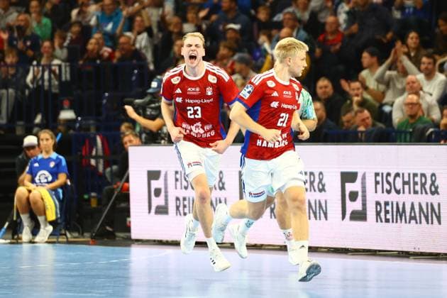 Handball I Herren I Saison 2025 2026 I Bundesliga I 7. Spieltag I HSV Hamburg -SC Magdeburg I 05.10.2025 Einar Thorsteinn Olafsson (23, HSV Hamburg) jubelt nach seinem Tor Hamburg Barclaycard Arena Hamburg Deutschland Copyright: xLobeca RalfxHomburgx