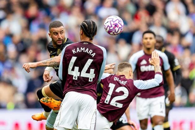 Aston Villa v Burnley Premier League 05 10 2025. Burnley defender Kyle Walker (2) heads the ball during the Premier League match between Aston Villa and Burnley at Villa Park, Birmingham, England on 5 October 2025. Birmingham Villa Park West Midlands England Editorial use only DataCo restrictions apply See www.football-dataco.com , Copyright: xManjitxNarotrax PSI-23003-0034