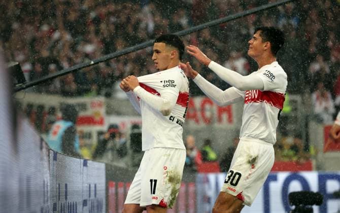 05.10.25 VfB Stuttgart - 1. FC Heidenheim Deutschland, Stuttgart, 05.10.2025, Fussball, Bundesliga, VfB Stuttgart - 1. FC Heidenheim: Bilal El Khannouss (VfB Stuttgart); Jubel Tor 1:0 El Khannouss.