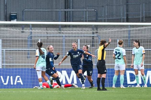 05.10.2025, Fußball, 2. Frauen-Bundesliga, 2025 2026, 6. Spieltag, VfL Bochum 1848 - SG 99 Andernach Franziska Wenzel (31 Bochum) jubelt nach ihrem 1:0 Führungstreffer.