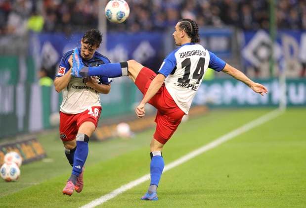 Foto : Rayan Philippe (HSV) und links ... Giorgi Gocholeishvili Fussball 1. Bundesliga , 6. Spieltag am So. 05.10.2025 Hamburger SV - FSV Mainz 05