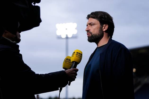 Rangers Head Coach Russell Martin speaks to BBC after the match. Final score Falkirk 1 Rangers 1. Falkirk v Rangers, William Hill Scottish Premiership, Football, Falkirk Stadium, Falkirk, Scotland, UK - 05 Oct 2025Falkirk Falkirk Stadium United Kingdom EDITORIAL USE ONLY No use with unauthorised audio, video, data, fixture lists, club league logos or live services. Online in-match use limited to 120 images, no video emulation. No use in betting, games or single club league player publications. Copyright: xStuartxWallace Shutterstockx 15515833bn