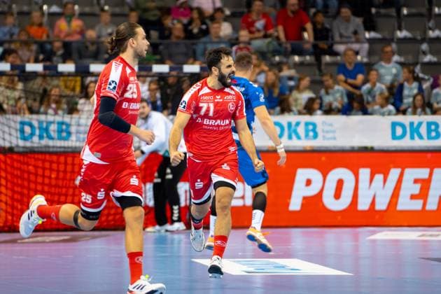 Handball I Herren I Saison 2025-2026 I Bundesliga I 7. Spieltag I TVB Stuttgart - MT Melsungen I 05.10.2025 Mohamed Darmoul (71, MT Melsungen) jubelt Stuttgart Porsche Arena Baden-Württemberg Deutschland Copyright: xLobeca MaxxPetershansx