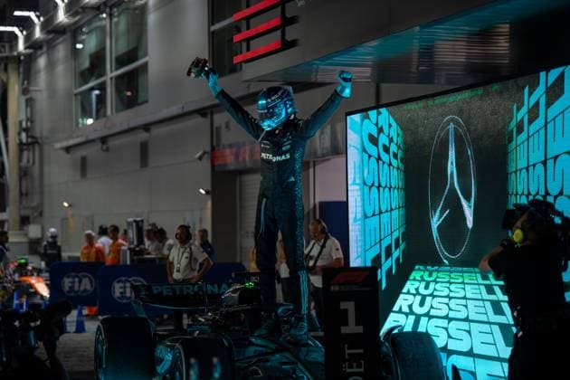Formel 1 GP Singapur. Sonntag, 05.10.2025 George Russell 63, Mercedes-AMG Petronas F1 Team; Formel 1 GP Singapur. Sonntag, 05.10.2025 Copyright: xBEAUTIFULxSPORTS Erlhofx