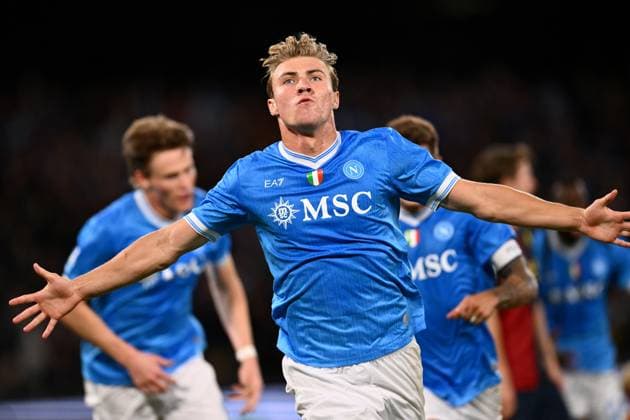 Dc Napoli 05 10 2025 - campionato di calcio serie A Napoli-Genoa foto Domenico Cippitelli Image nella foto: esultanza gol Rasmus Hojlund 