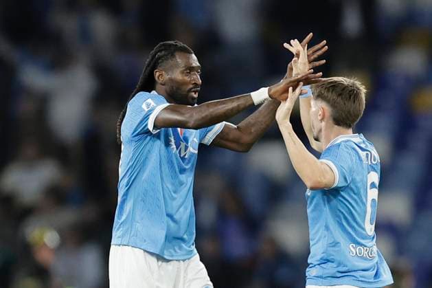 Serie a football match SSC Napoli vs Genoa Napoli s Cameroonian midfielder Andre Frank Zambo Anguissa celebrates after scoring a goal ssc napoli during the Serie A football match between SSC Napoli and Genoa Cricket and Football Club at the Diego Armando Maradona Stadium in Naples, November 24, 2024. _BPH0514 Copyright: xAntonioxBalascox