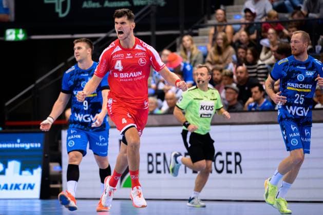 Stuttgart: HBL- 25 26 - TVB Stuttgart - MT Melsungen Nikolaj Enderleit (Melsungen) Jubel Freude Emotion Torjubel Torschuetze Torschütze Stuttgart Porsche Arena Baden-Württemberg Deutschland