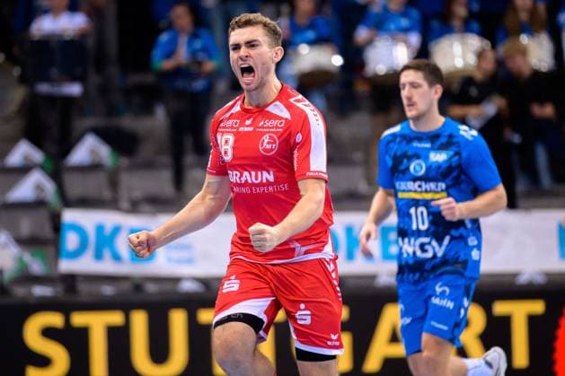 Stuttgart: HBL- 25 26 - TVB Stuttgart - MT Melsungen Florian Drosten (Melsungen) Jubel Freude Emotion Stuttgart Porsche Arena Baden-Württemberg Deutschland