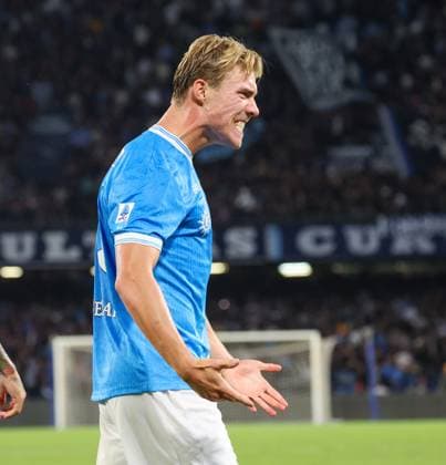 October 5, 2025, Napoli, Campania, ITALIA: Goal the Rasmus Hoyland of SSC Napoli During the 2025 26 Italian Serie A football match between SSC Napoli and Genoa on October 5, 2025, at the Diego Armando Maradona Stadium in Naples...Pictured: Napoli ITALIA - ZUMAs236 20251005_aap_s236_103 Copyright: xFabioxSassox