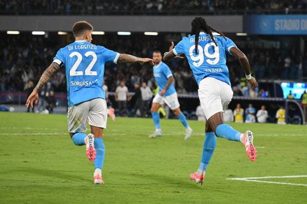 5th October 2025, Stadio Diego Armando Maradona, Naples, Italy; Serie A Football; Napoli versus Genoa; Andre-Frank Zambo Anguissa of SSC Napoli celebrates after scoring his goal in the 57th minute for 1-1  AllShotLive