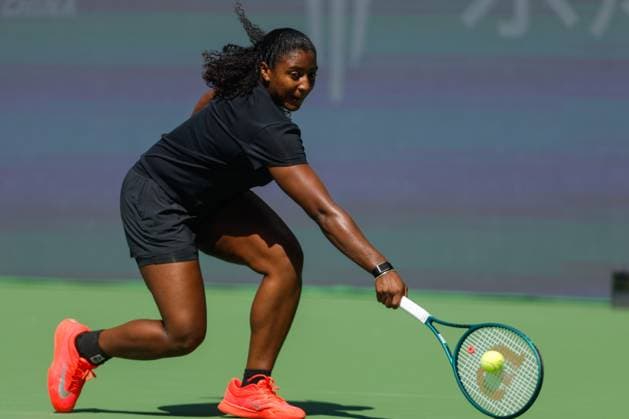 WUHAN, CHINA - OCTOBER 06: Hailey Baptiste of the United States returns a shot in the Women s Singles Round of 64 match against Ashlyn Krueger of the United States on day 3 of 2025 Wuhan Open at Optics Valley International Tennis Center on October 6, 2025 in Wuhan, Hubei Province of China.  Copyright: xVCGx 111595385760