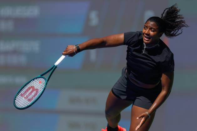 WUHAN, CHINA - OCTOBER 06: Hailey Baptiste of the United States returns a shot in the Women s Singles Round of 64 match against Ashlyn Krueger of the United States on day 3 of 2025 Wuhan Open at Optics Valley International Tennis Center on October 6, 2025 in Wuhan, Hubei Province of China.  Copyright: xVCGx 111595385762