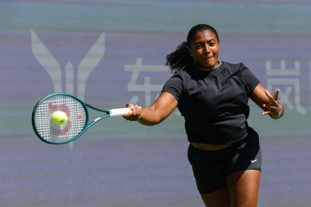 WUHAN, CHINA - OCTOBER 06: Hailey Baptiste of the United States returns a shot in the Women s Singles Round of 64 match against Ashlyn Krueger of the United States on day 3 of 2025 Wuhan Open at Optics Valley International Tennis Center on October 6, 2025 in Wuhan, Hubei Province of China.  Copyright: xVCGx 111595385735
