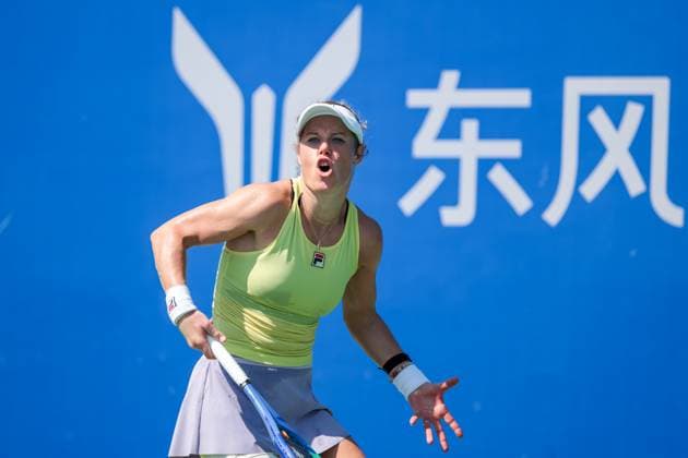 WUHAN, CHINA - OCTOBER 06: Laura Siegemund of Germany reacts in the Women s Singles Round of 64 match against Dayana Yastremska of Ukraine on day 3 of 2025 Wuhan Open at Optics Valley International Tennis Center on October 6, 2025 in Wuhan, Hubei Province of China.  Copyright: xVCGx 111595396600