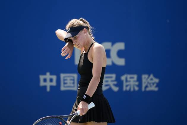 WUHAN, CHINA - OCTOBER 06: Dayana Yastremska of Ukraine reacts in the Women s Singles Round of 64 match against Laura Siegemund of Germany on day 3 of 2025 Wuhan Open at Optics Valley International Tennis Center on October 6, 2025 in Wuhan, Hubei Province of China.  Copyright: xVCGx 111595396585