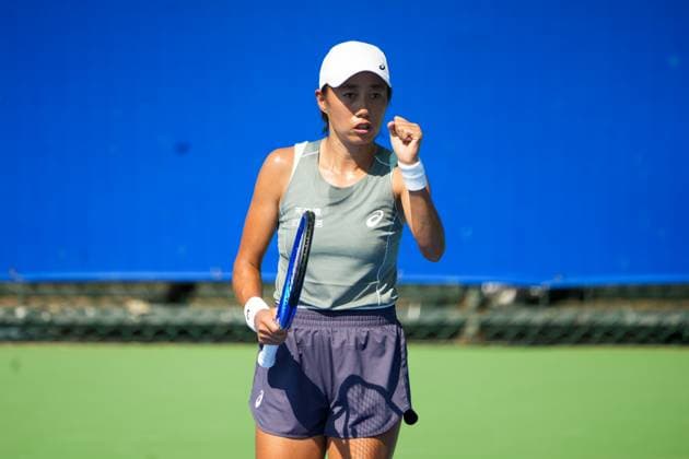 WUHAN, CHINA - OCTOBER 06: Zhang Shuai of China and Kristina Mladenovic (not in the picture)of France reacts in the Women s Doubles Round of 32 match against Shuko Aoyama of Japan and Cristina Bucsa of Spain on day 3 of 2025 Wuhan Open at Optics Valley International Tennis Center on October 6, 2025 in Wuhan, Hubei Province of China.  Copyright: xVCGx 111595399814