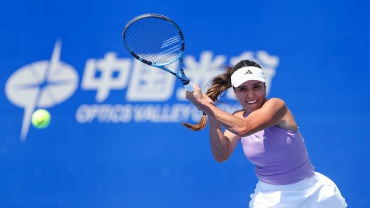 WUHAN, CHINA - OCTOBER 06: Camila Osorio of Colombia returns a shot in the Women s Singles Round of 64 match against Marie Bouzkova of Czech Republic on day 3 of 2025 Wuhan Open at Optics Valley International Tennis Center on October 6, 2025 in Wuhan, Hubei Province of China.  Copyright: xVCGx 111595402137