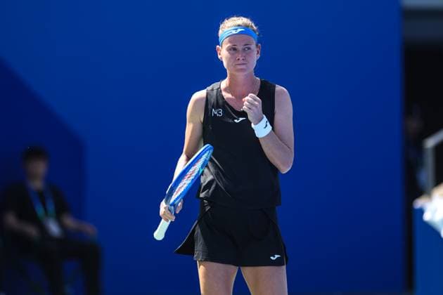 WUHAN, CHINA - OCTOBER 06: Marie Bouzkova of Czech Republic reacts in the Women s Singles Round of 64 match against Camila Osorio of Colombia on day 3 of 2025 Wuhan Open at Optics Valley International Tennis Center on October 6, 2025 in Wuhan, Hubei Province of China.  Copyright: xVCGx 111595402132