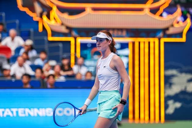 WUHAN, CHINA - OCTOBER 06: Maya Joint of Australia reacts in the Women s Singles Round of 64 match against Zhu Lin of China on day 3 of 2025 Wuhan Open at Optics Valley International Tennis Center on October 6, 2025 in Wuhan, Hubei Province of China.  Copyright: xVCGx 111595410723