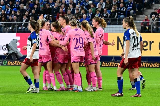 Fussball I Frauen I 1. Bundesliga l Hamburger SV Frauen - TSG Hoffenheim Frauen I 05. Spieltag I Saison 2025-2026 I 06.10.2025 I Hoffenheim Frauen Torjubel zum 2:0 Torschuetze ist Ampoorter Valesca (TSG Hoffenheim Frauen) , Sportplatz : Volksparkstadion, Stellingen Hamburg Deutschland