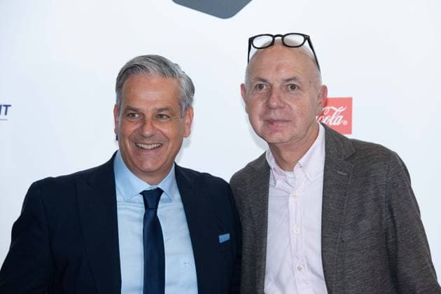 v.l. Manuel NEUKIRCHNER, Leiter des Deutschen Fussball-Museums, Bernd NEUENDORF, DFB-Praesident, Roter Teppich, Red Carpet Show, Ankunft, arrival, HALL OF FAME-Preisverleihung 2025 am 06.10.2025 im Deutschen Fussball-Museum in Dortmund Deutschland. Â