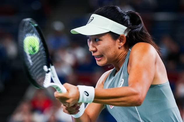 WUHAN, CHINA - OCTOBER 06: Moyuka Uchijima of Japan competes in the Women s Singles Round of 64 match against Wang Xinyu of China on day 3 of 2025 Wuhan Open at Optics Valley International Tennis Center on October 6, 2025 in Wuhan, Hubei Province of China.  Copyright: xVCGx 111595463946